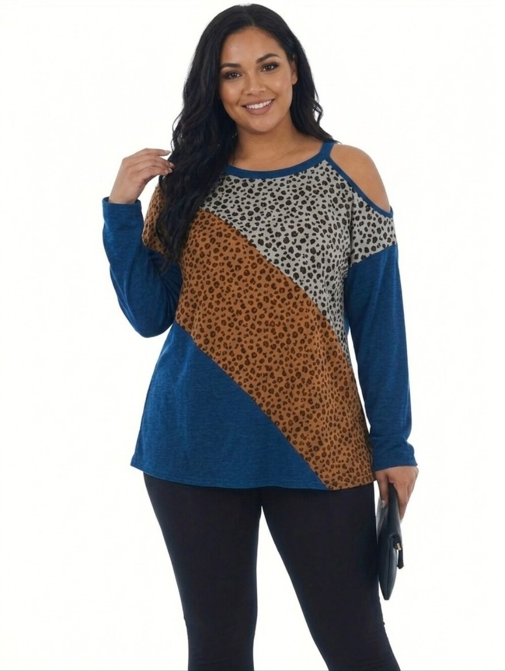 NEW! Women's Plus Size Leopard Print Asymmetrical Long Sleeve Top